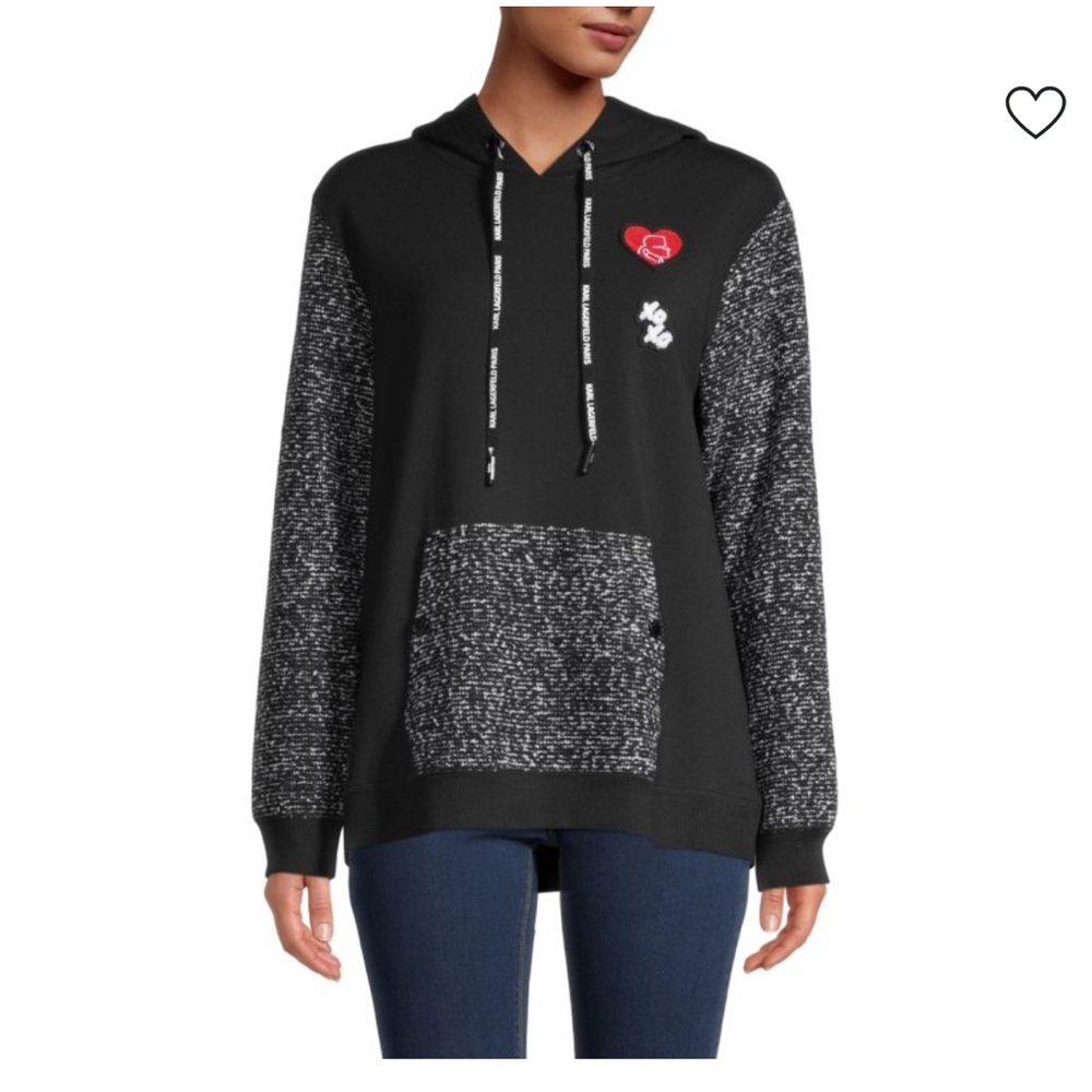 KARL LAGERFELD PARIS
Tweed-Panel Hoodie Black and Gray Women's Hoodie